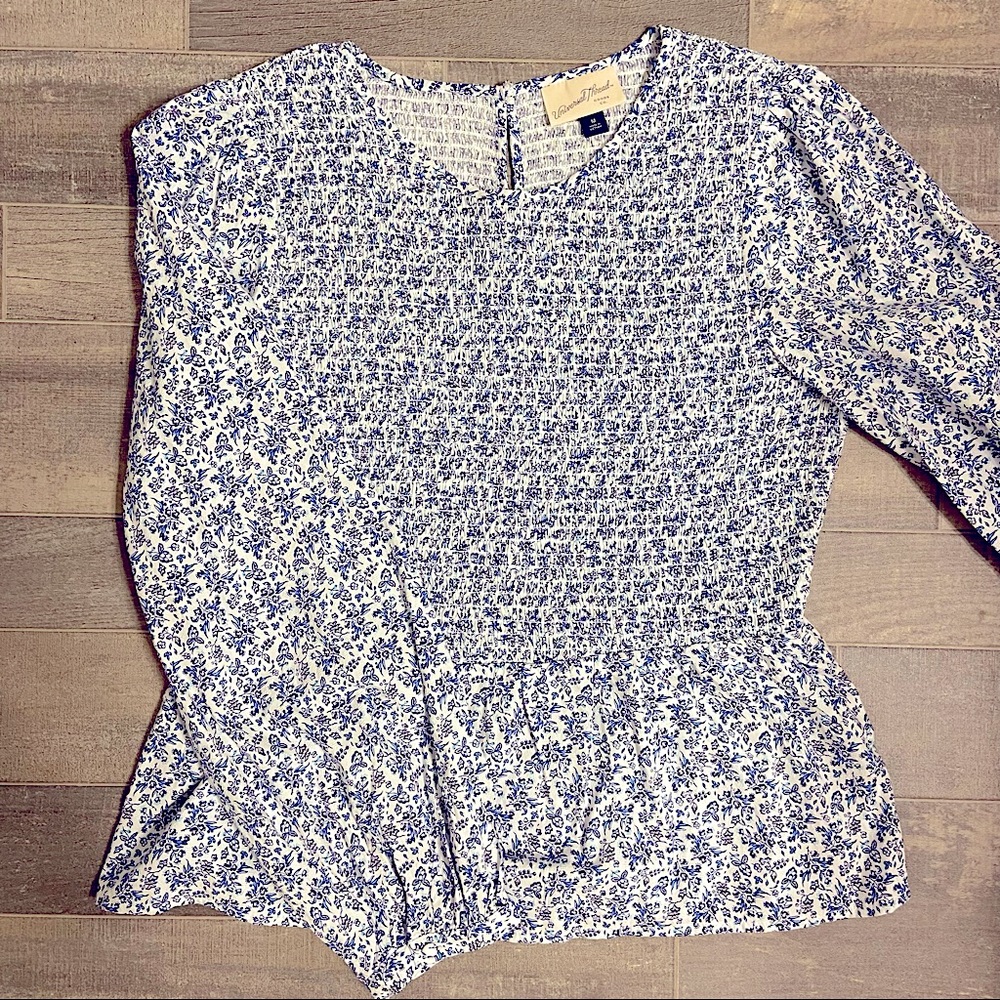 smocked blue floral top
